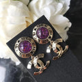 Crystal button round earrings